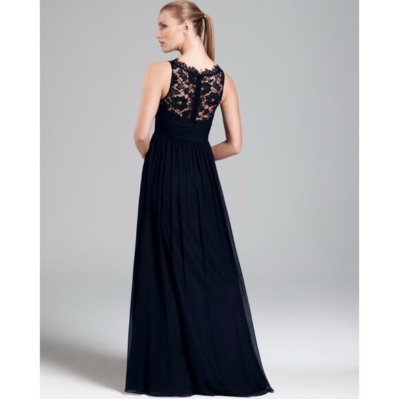Aidan Mattox Black Illusion Neckline Lace & Silk Chiffon Gown Sz 6 Party Formal - Picture 3 of 16